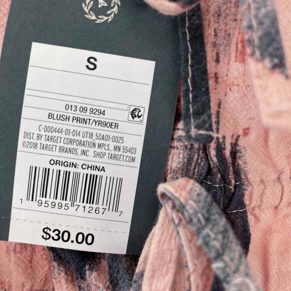 Universal Thread Small Navy Blue Pink Peach Dress Cotton Pockets Puff Sleeves - Picture 6 of 13